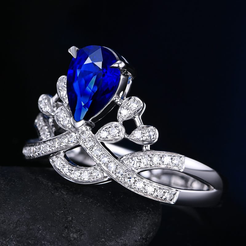 Internet celebrity's same - style luxury water - drop pear - shaped crown ring, European and American simulation diamond ring, colored gemstone ring. - Image 7