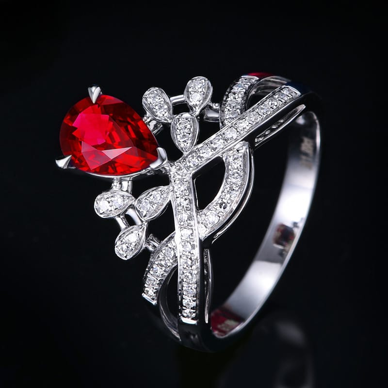Internet celebrity's same - style luxury water - drop pear - shaped crown ring, European and American simulation diamond ring, colored gemstone ring. - Image 8