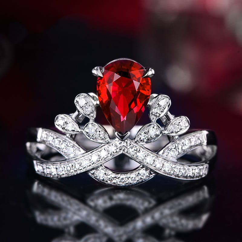 Internet celebrity's same - style luxury water - drop pear - shaped crown ring, European and American simulation diamond ring, colored gemstone ring. - Image 12
