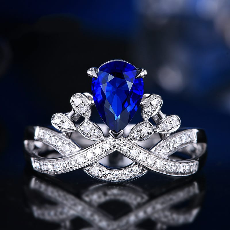 Internet celebrity's same - style luxury water - drop pear - shaped crown ring, European and American simulation diamond ring, colored gemstone ring. - Image 14