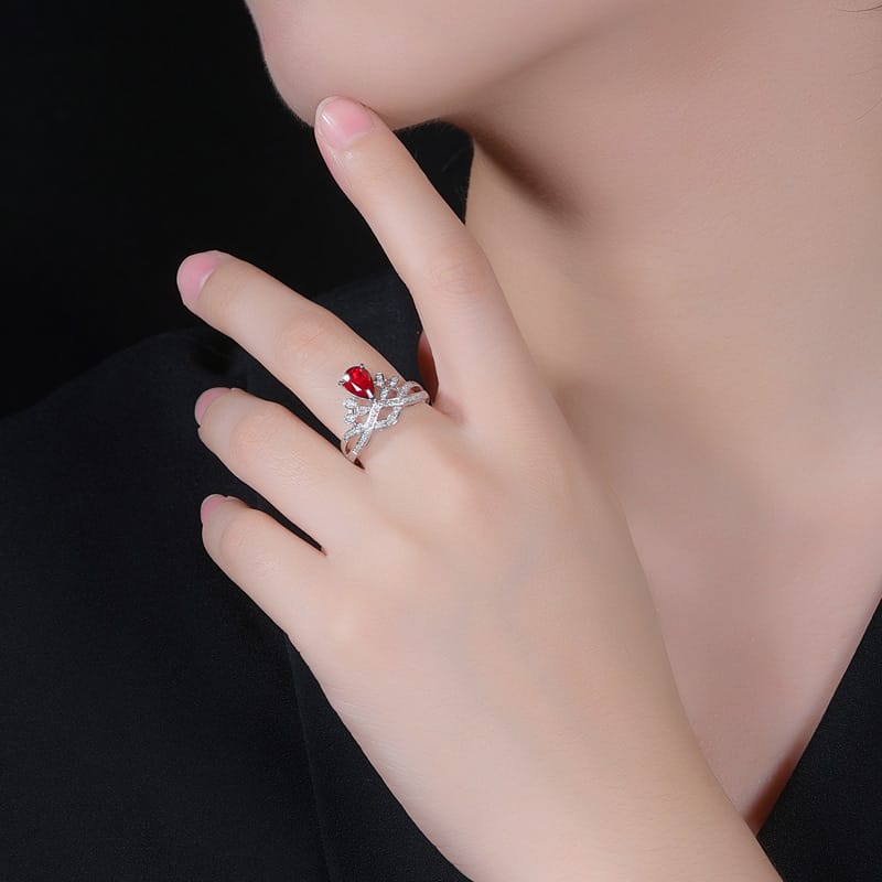 Internet celebrity's same - style luxury water - drop pear - shaped crown ring, European and American simulation diamond ring, colored gemstone ring. - Image 15