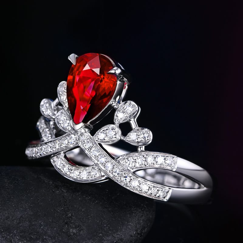 Internet celebrity's same - style luxury water - drop pear - shaped crown ring, European and American simulation diamond ring, colored gemstone ring. - Image 18