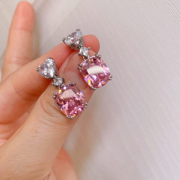 Red color Paraiba earrings Pink diamond Yellow diamond earrings micro-diamond jewelry - Image 2