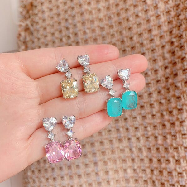 Red color Paraiba earrings Pink diamond Yellow diamond earrings micro-diamond jewelry - Image 3