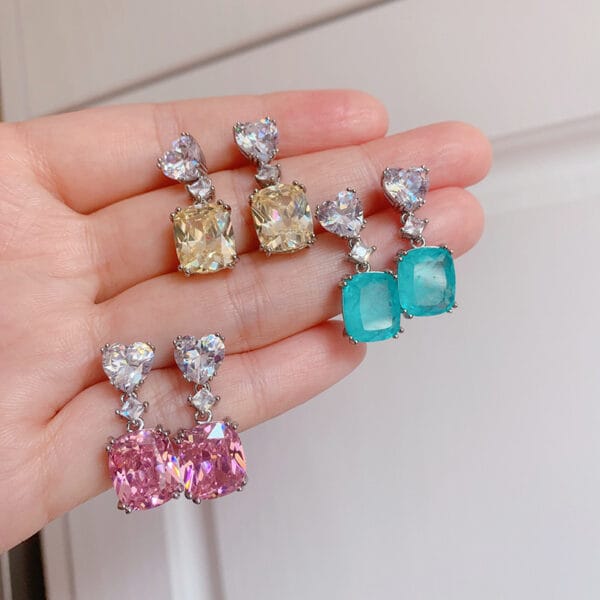 Red color Paraiba earrings Pink diamond Yellow diamond earrings micro-diamond jewelry - Image 4