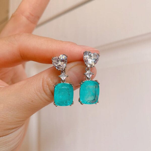 Red color Paraiba earrings Pink diamond Yellow diamond earrings micro-diamond jewelry - Image 6