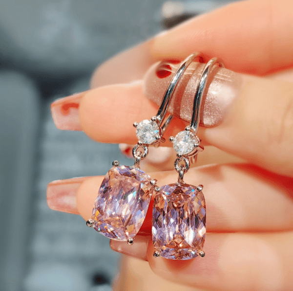 Luxurious artificial yellow diamond rectangular earrings set with high - carbon diamonds, pink zirconium ear hooks, versatile, with a sense of temperament and high - grade. - Image 4