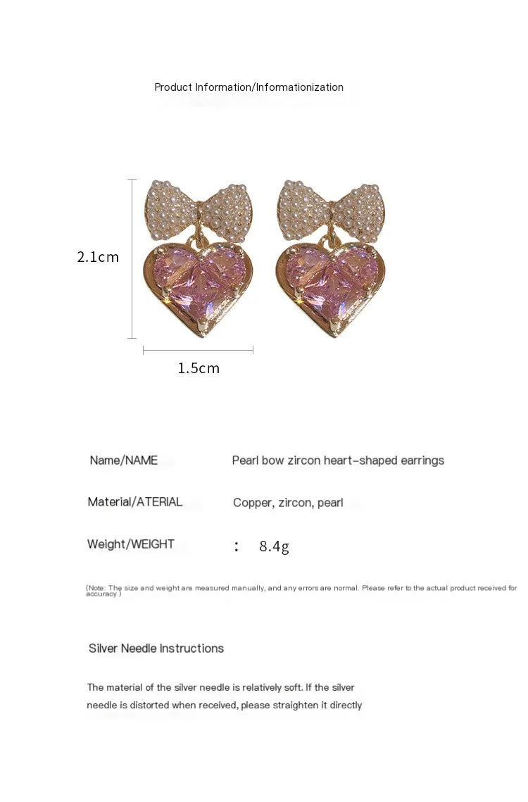 Electroplated silver needle pearl bow zircon earrings Japan and South Korea girl sweet love earrings studs high-grade sense earrings - Image 7