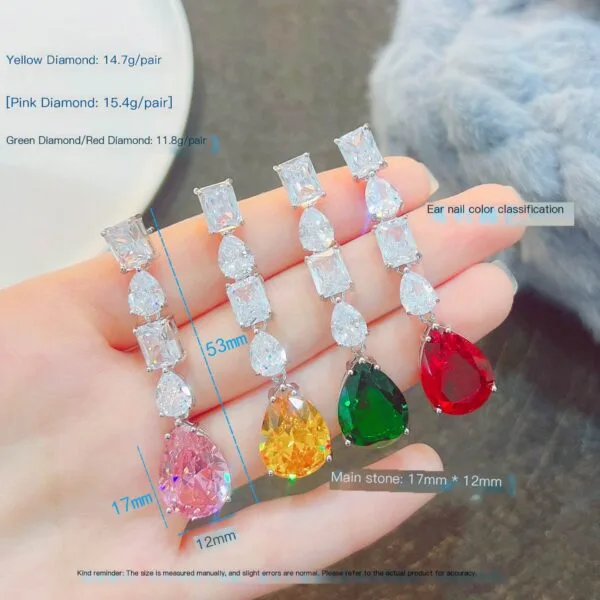 Ins influencer's popular fashion retro color gemstone imitation Argyle pink sapphire emerald large earrings - Image 5