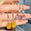 Luxurious artificial yellow diamond rectangular earrings set with high - carbon diamonds, pink zirconium ear hooks, versatile, with a sense of temperament and high - grade. - Image 7