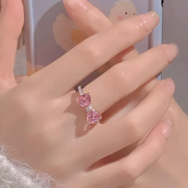 925 Silver Sweet Girl Pink Zircon Bow Ring, Charming Open Ring, Bestseller Pink gemstone ring - Image 4