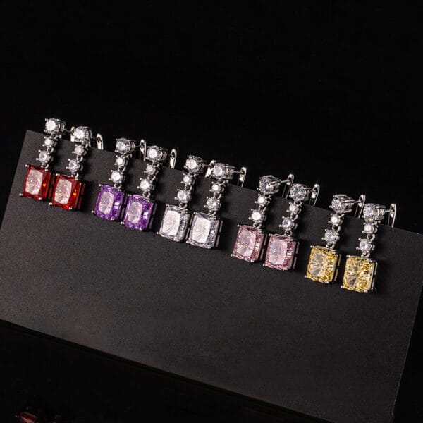 Violet high carbon diamond ice cut earrings Gold plated inlaid powder zircon long earrings - Image 3