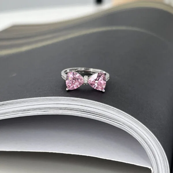 925 Silver Sweet Girl Pink Zircon Bow Ring, Charming Open Ring, Bestseller Pink gemstone ring - Image 7