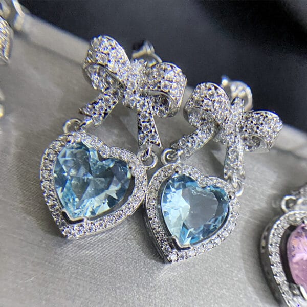 Versa Bright Color Rainbow Love earrings Women plated 18K gold love bow Pink zircon smart earrings - Image 9