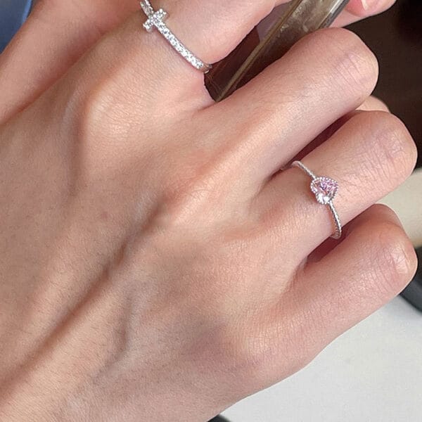 S925 Silver Love Ring Pink Heart Zircon Pink gem ring Daily commuter temperament female ring sweet - Image 6