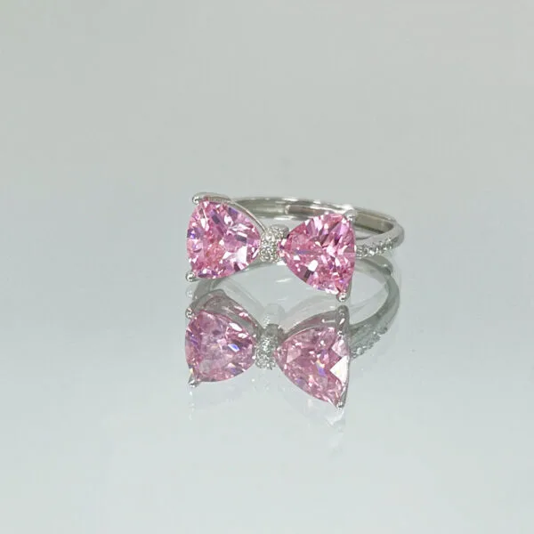 925 Silver Sweet Girl Pink Zircon Bow Ring, Charming Open Ring, Bestseller Pink gemstone ring - Image 8