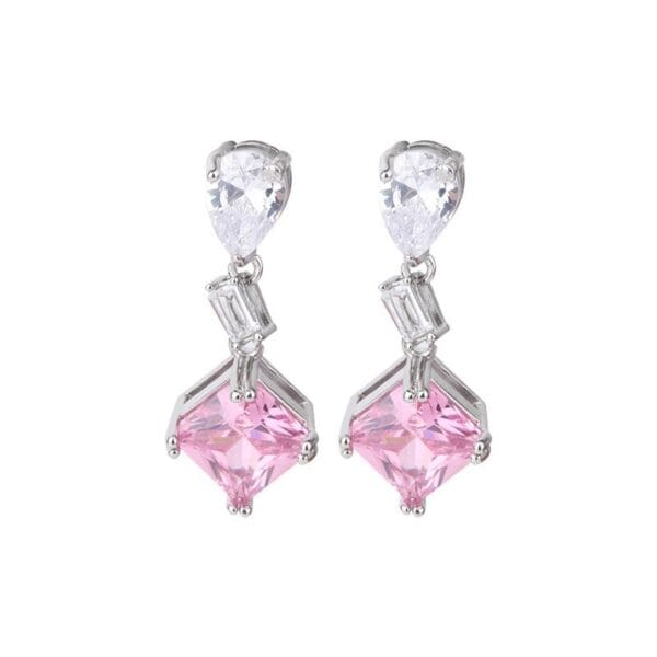 Square pink jewel earrings feminine summer light luxury simple wind water drop color zircon earrings - Image 5
