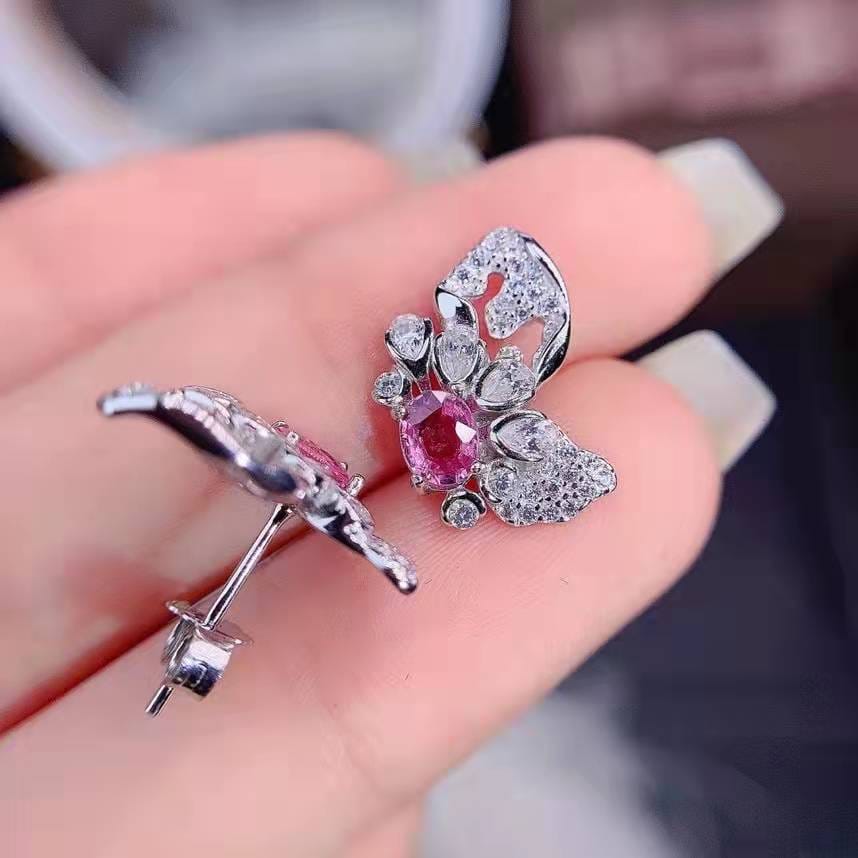 Light luxury ins Korean pink diamond Morgan Stone Super Fairy butterfly stud imitation natural Argyll pastel treasure earrings - Image 6