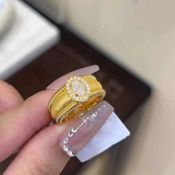 vintage style brushed pigeon egg ring with ball edge light luxury retro palace diamond opening ring - Image 4