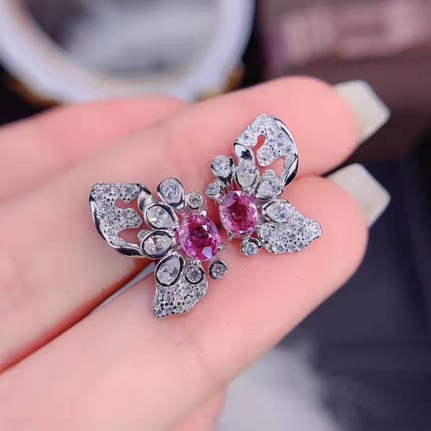 Light luxury ins Korean pink diamond Morgan Stone Super Fairy butterfly stud imitation natural Argyll pastel treasure earrings - Image 3