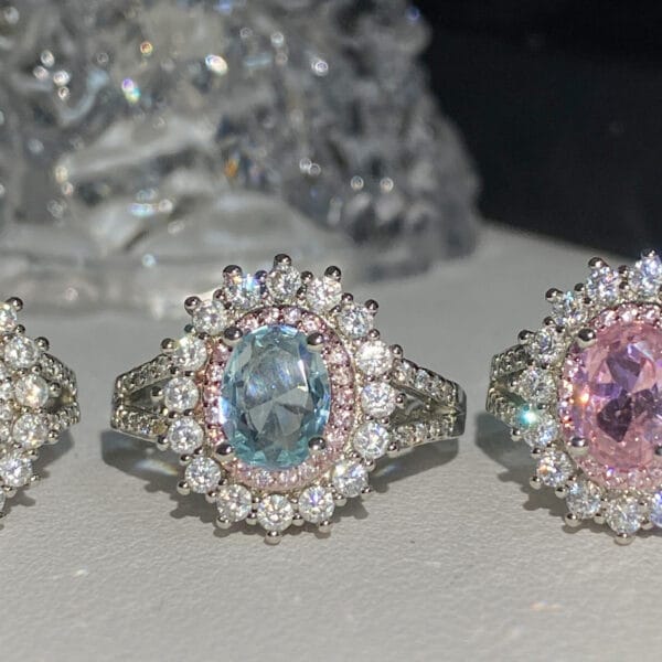 New pink zircon imitation aquamarine sunflower ring women luxury full of diamond imitation Topa stone color Jewel jewelry pink jewel ring - Image 2