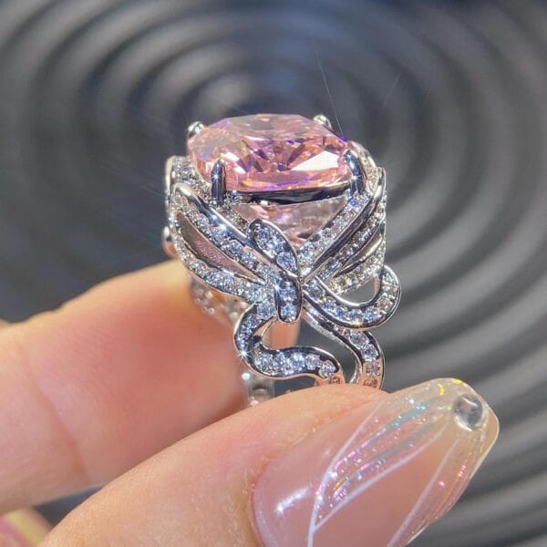 Niche luxury high - end popular bow - tie princess - style pink - purple diamond ring. - Image 2