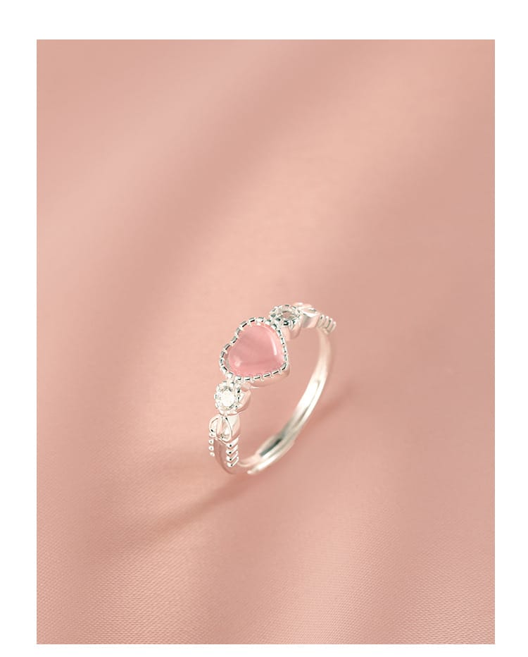 Korean version pink cat's eye stone heart-shaped ring, niche fashion ring, sweet peach heart ring for index finger, Qixi Festival gift - Image 5