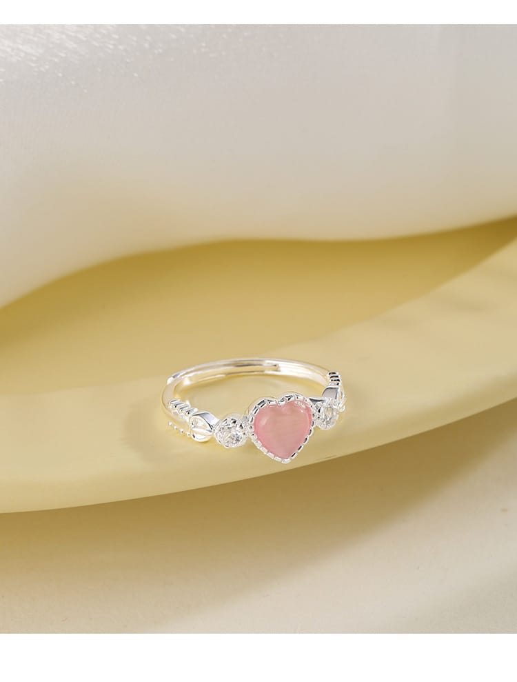 Korean version pink cat's eye stone heart-shaped ring, niche fashion ring, sweet peach heart ring for index finger, Qixi Festival gift - Image 6
