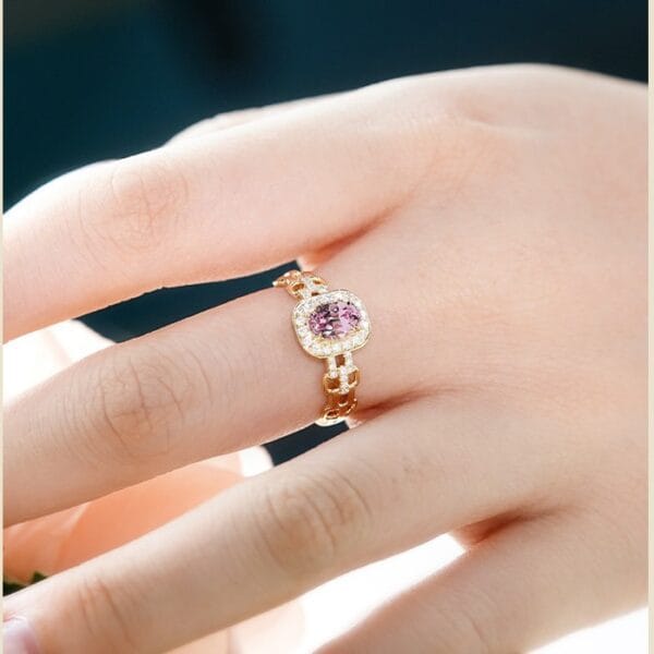 Selling Ransom the same inlaid high imitation pink gemstone ring light luxury ring all high-grade sense - Image 4
