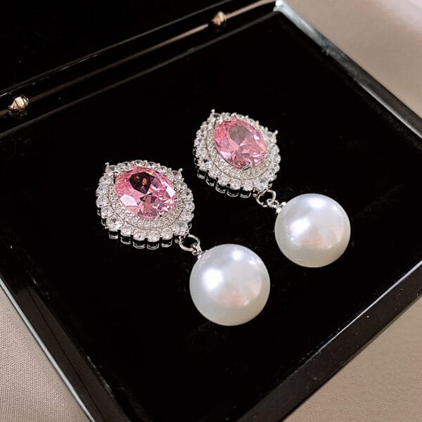 Silver needle high sense girl powder zircon pearl earrings light luxury all-matching earrings high sense temperament fashion earrings - Image 3