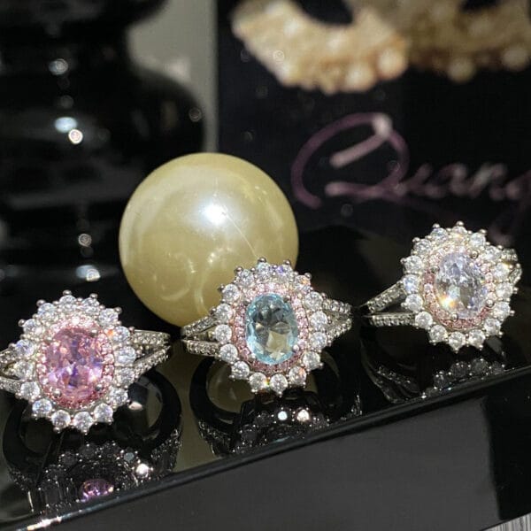 New pink zircon imitation aquamarine sunflower ring women luxury full of diamond imitation Topa stone color Jewel jewelry pink jewel ring - Image 7