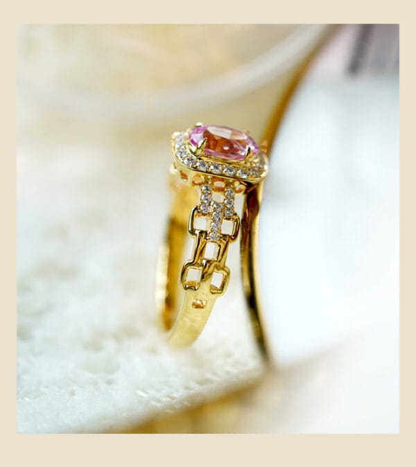 Selling Ransom the same inlaid high imitation pink gemstone ring light luxury ring all high-grade sense - Image 5