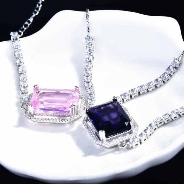 The new fashion color treasure jewelry simulates Argyle pink diamond bracelet exquisite micro-inlaid rectangular jewel bracelet - Image 5