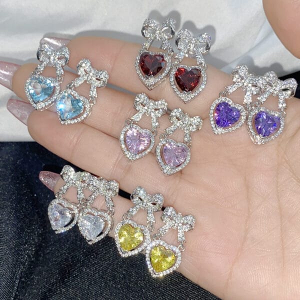 Versa Bright Color Rainbow Love earrings Women plated 18K gold love bow Pink zircon smart earrings - Image 2