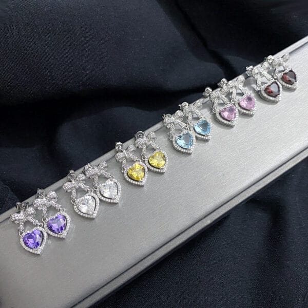Versa Bright Color Rainbow Love earrings Women plated 18K gold love bow Pink zircon smart earrings - Image 6