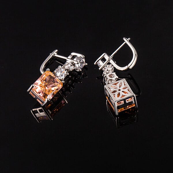Violet high carbon diamond ice cut earrings Gold plated inlaid powder zircon long earrings - Image 2