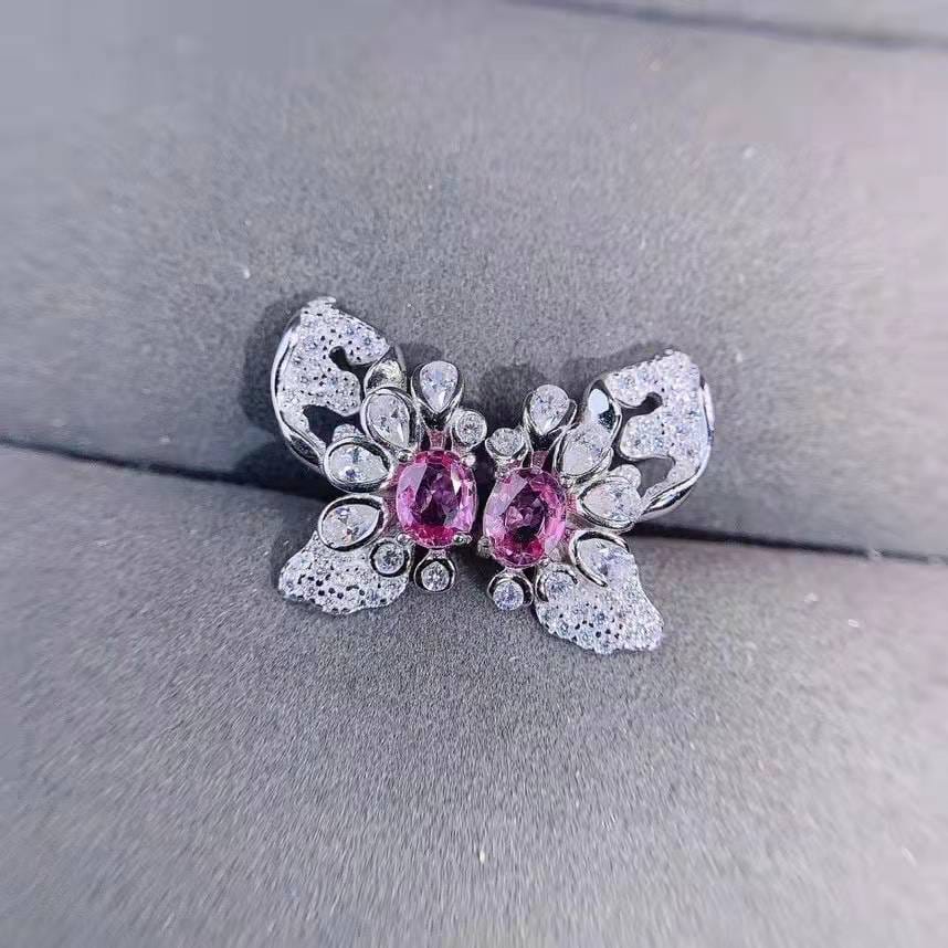 Light luxury ins Korean pink diamond Morgan Stone Super Fairy butterfly stud imitation natural Argyll pastel treasure earrings - Image 5