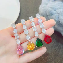 Ins influencer's popular fashion retro color gemstone imitation Argyle pink sapphire emerald large earrings - Image 6