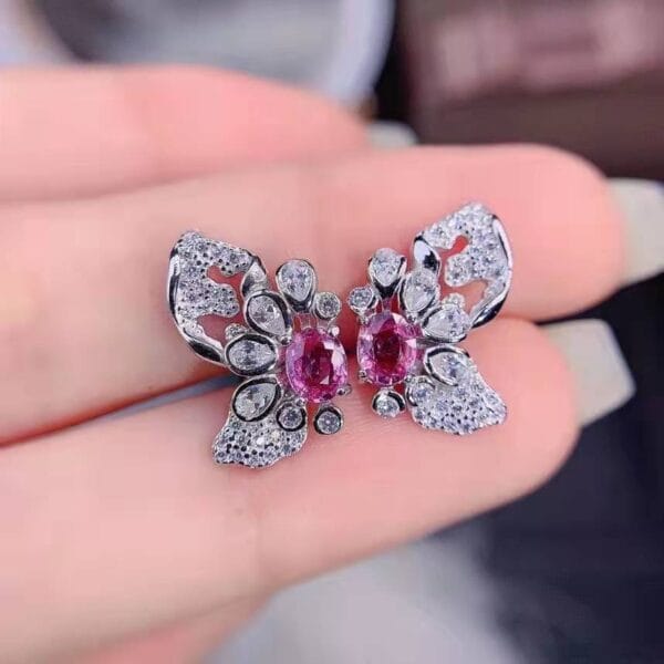 Light luxury ins Korean pink diamond Morgan Stone Super Fairy butterfly stud imitation natural Argyll pastel treasure earrings - Image 2