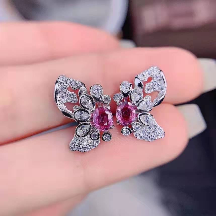 Light luxury ins Korean pink diamond Morgan Stone Super Fairy butterfly stud imitation natural Argyll pastel treasure earrings - Image 2