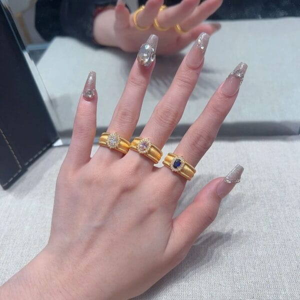 vintage style brushed pigeon egg ring with ball edge light luxury retro palace diamond opening ring - Image 10