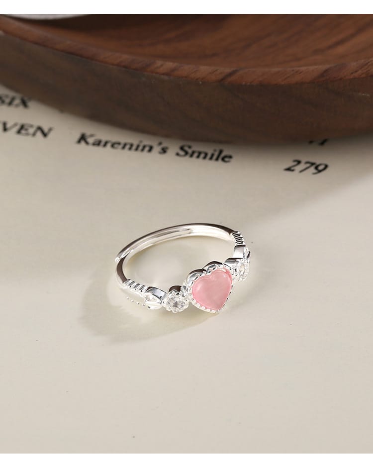 Korean version pink cat's eye stone heart-shaped ring, niche fashion ring, sweet peach heart ring for index finger, Qixi Festival gift - Image 4