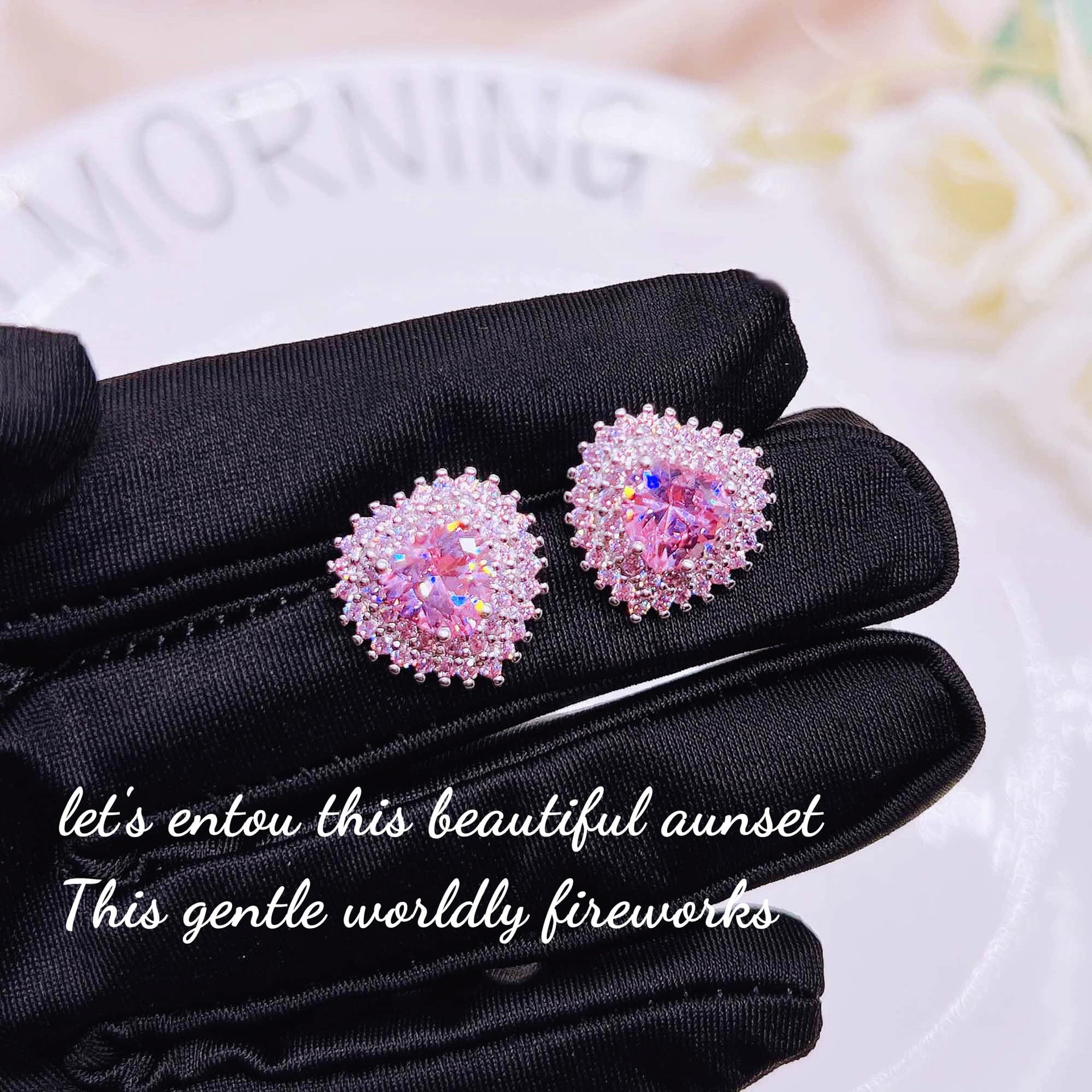 Net red with light luxury pink heart earrings bright full of cute Barbie pink diamond love earrings - Image 6