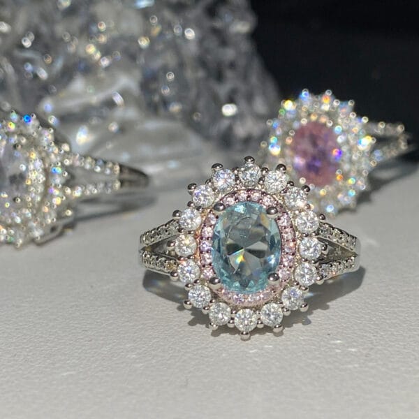 New pink zircon imitation aquamarine sunflower ring women luxury full of diamond imitation Topa stone color Jewel jewelry pink jewel ring - Image 6