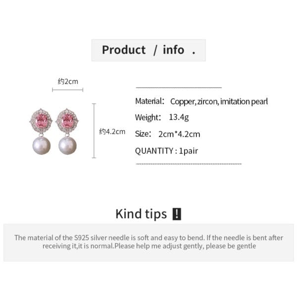 Silver needle high sense girl powder zircon pearl earrings light luxury all-matching earrings high sense temperament fashion earrings - Image 5