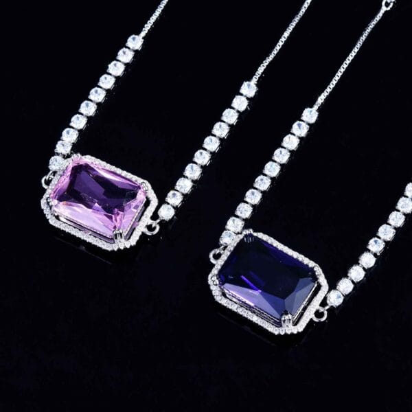 The new fashion color treasure jewelry simulates Argyle pink diamond bracelet exquisite micro-inlaid rectangular jewel bracelet - Image 4