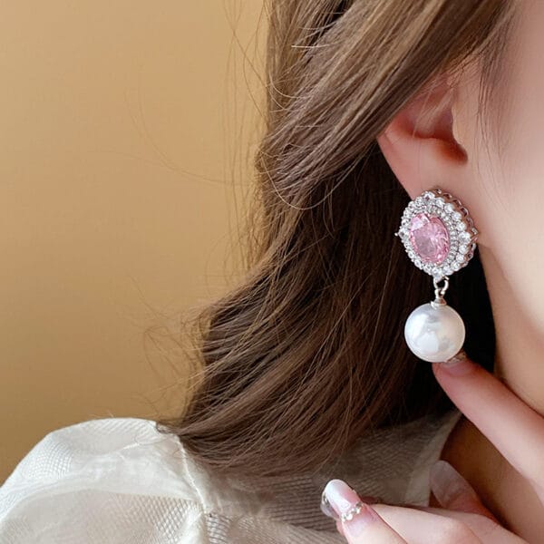 Silver needle high sense girl powder zircon pearl earrings light luxury all-matching earrings high sense temperament fashion earrings - Image 7