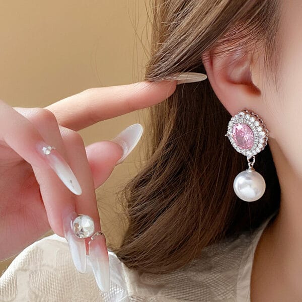 Silver needle high sense girl powder zircon pearl earrings light luxury all-matching earrings high sense temperament fashion earrings - Image 6