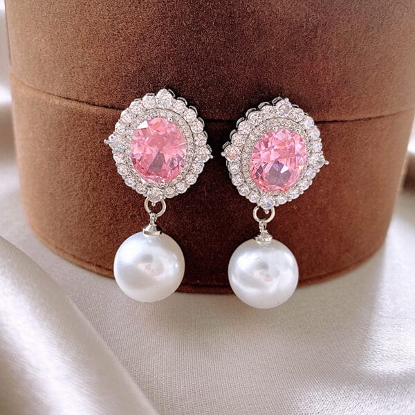 Silver needle high sense girl powder zircon pearl earrings light luxury all-matching earrings high sense temperament fashion earrings - Image 8