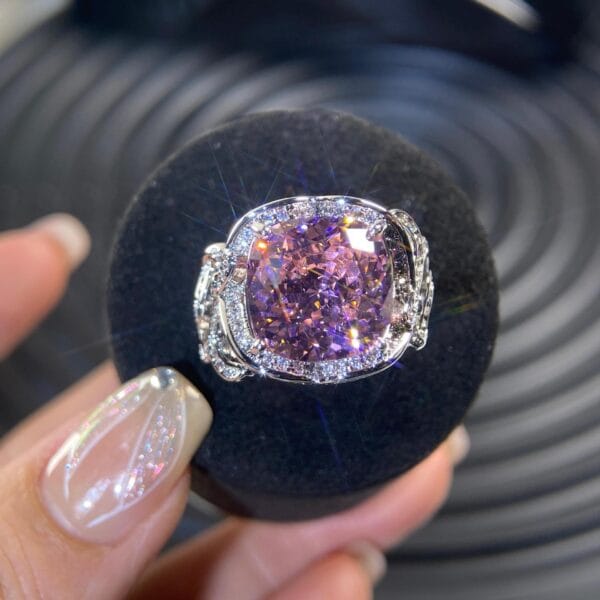 Niche luxury high - end popular bow - tie princess - style pink - purple diamond ring. - Image 4